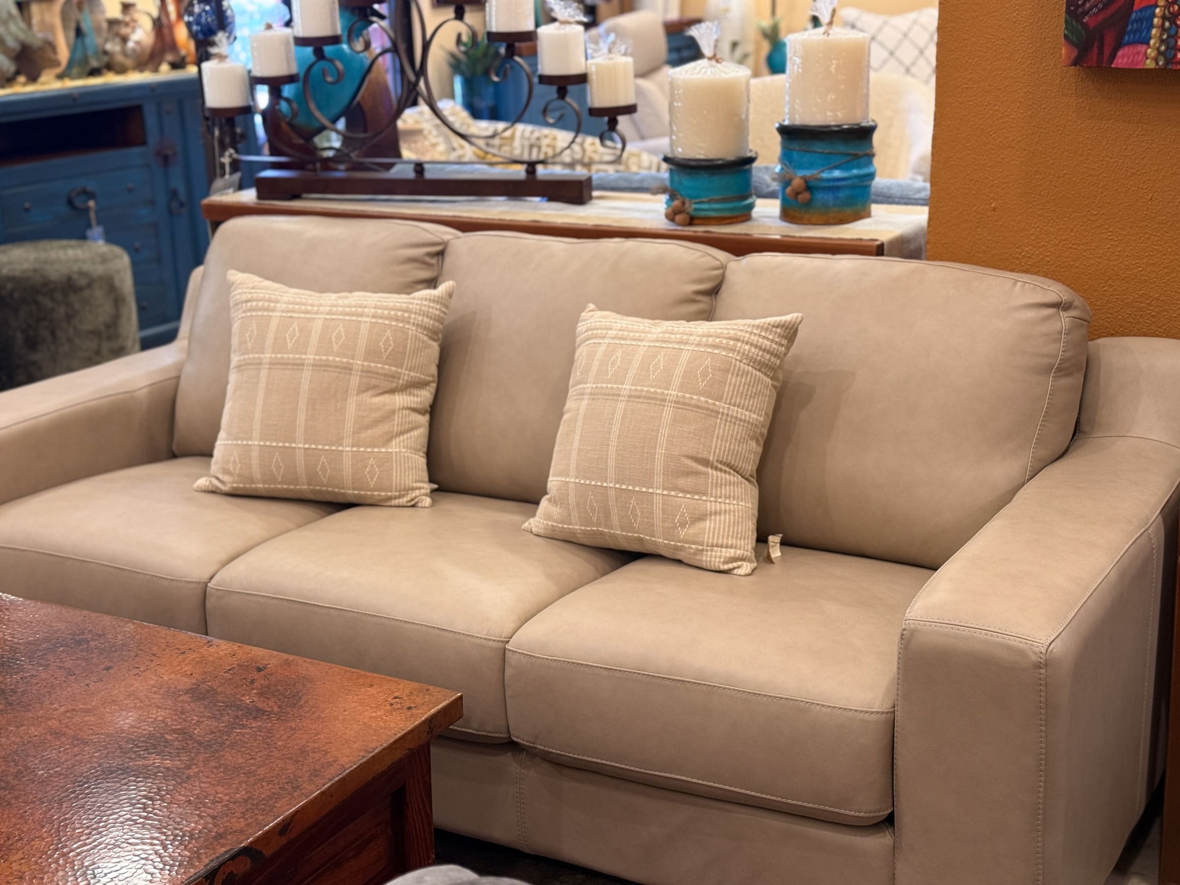 Palliser Reed Leather Sofa, photographed in the Casa Bonita showroom