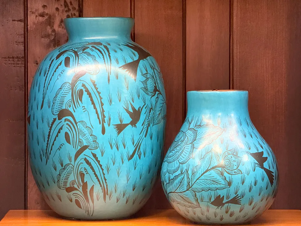 Blue Hand Painted Vases from Huancito