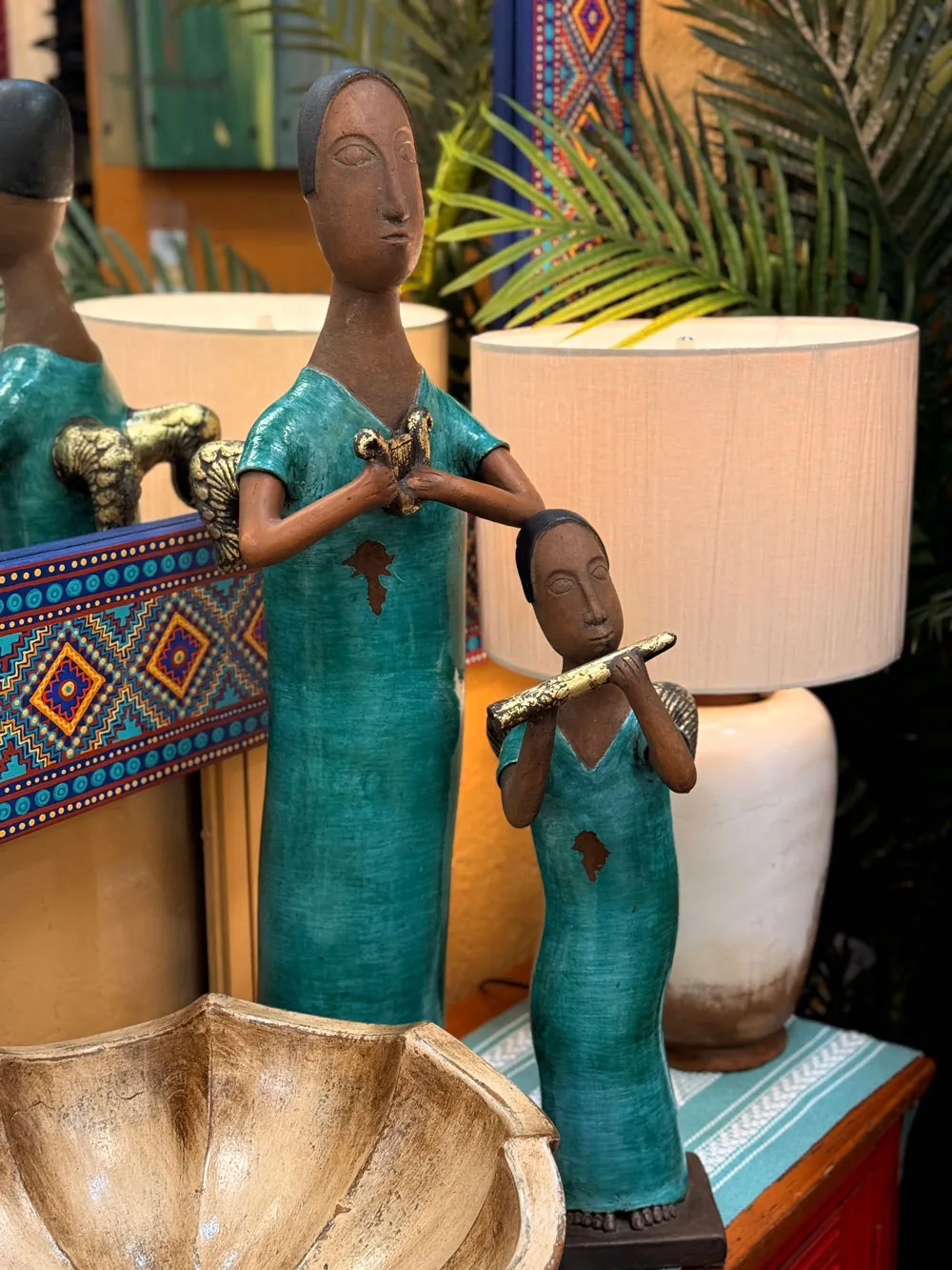 Clay angeles Musicos Sculptures in Rustic Teal