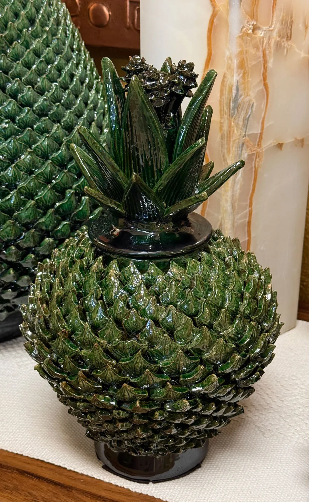 Medium Decorative Clay Pina Vase from Michoacan in Vibrant Green