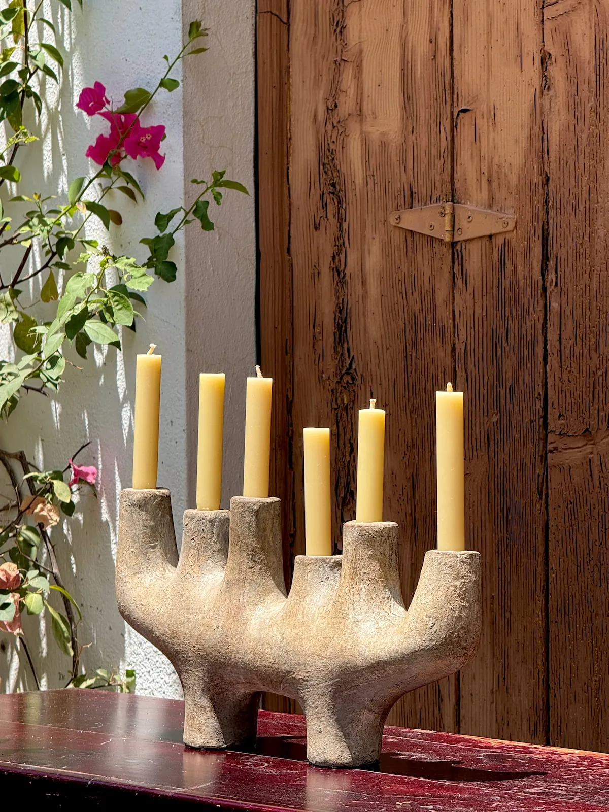 Reno Candle Holder – Neutral, weathered candle holder crafted by hand in Guadalajara, Mexico