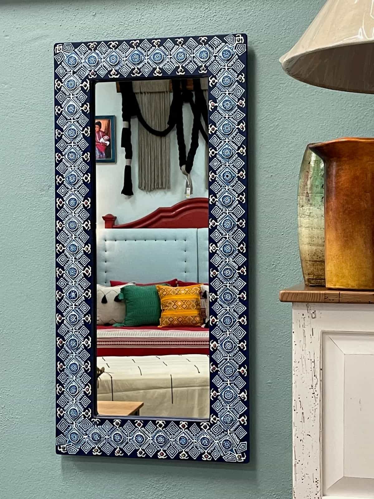 Blue Rectangular Handpainted Mirror (Karpastado)