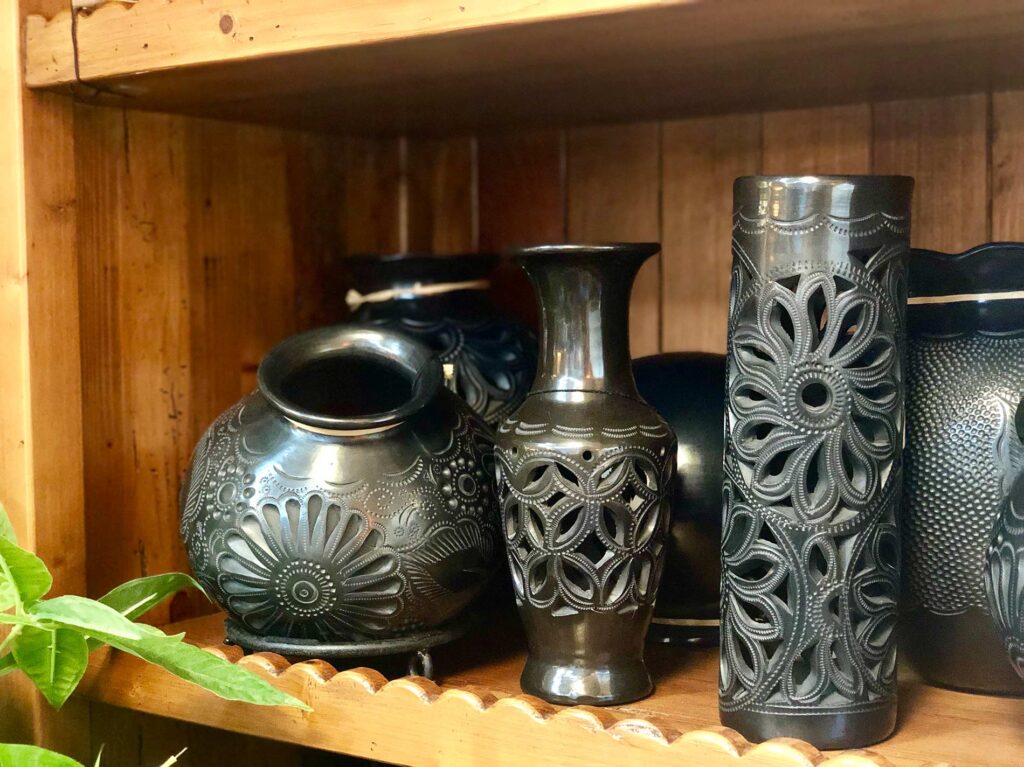 Authentic Oaxacan black clay pottery at Cabo San Lucas furniture store