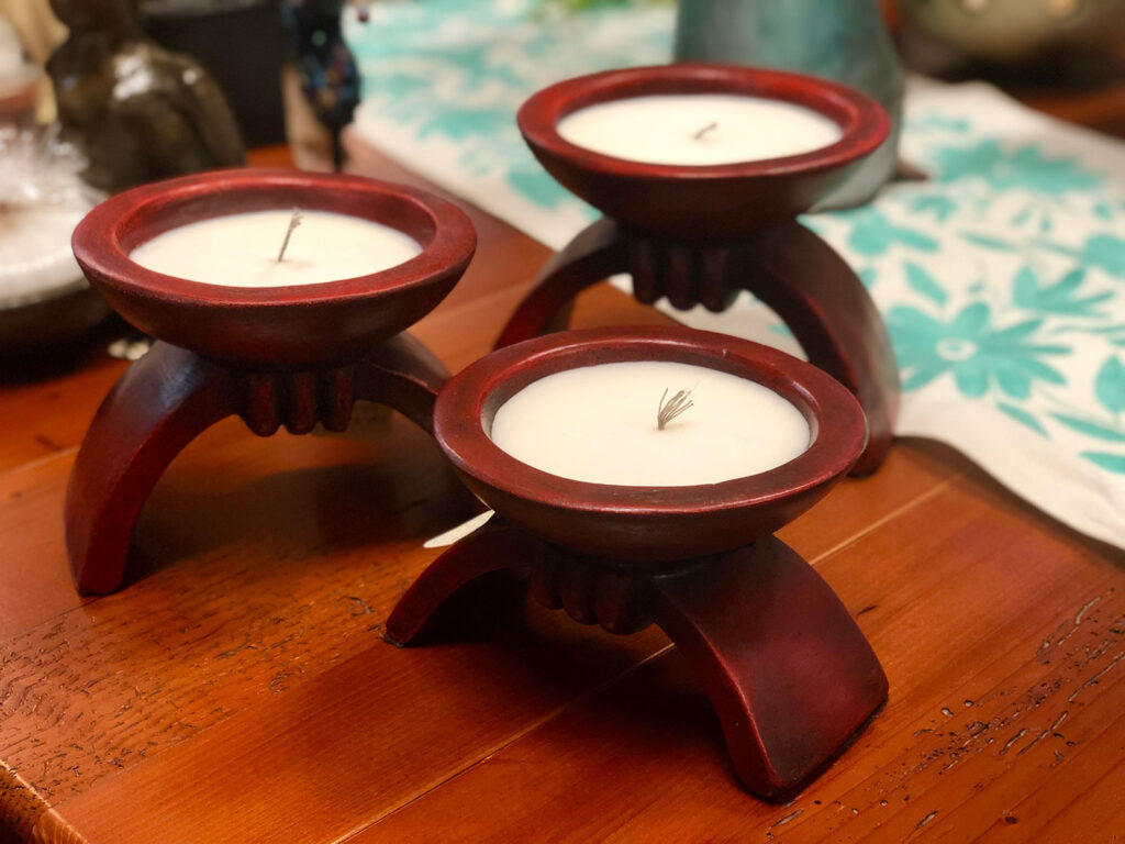 Red ceramic candle holders
