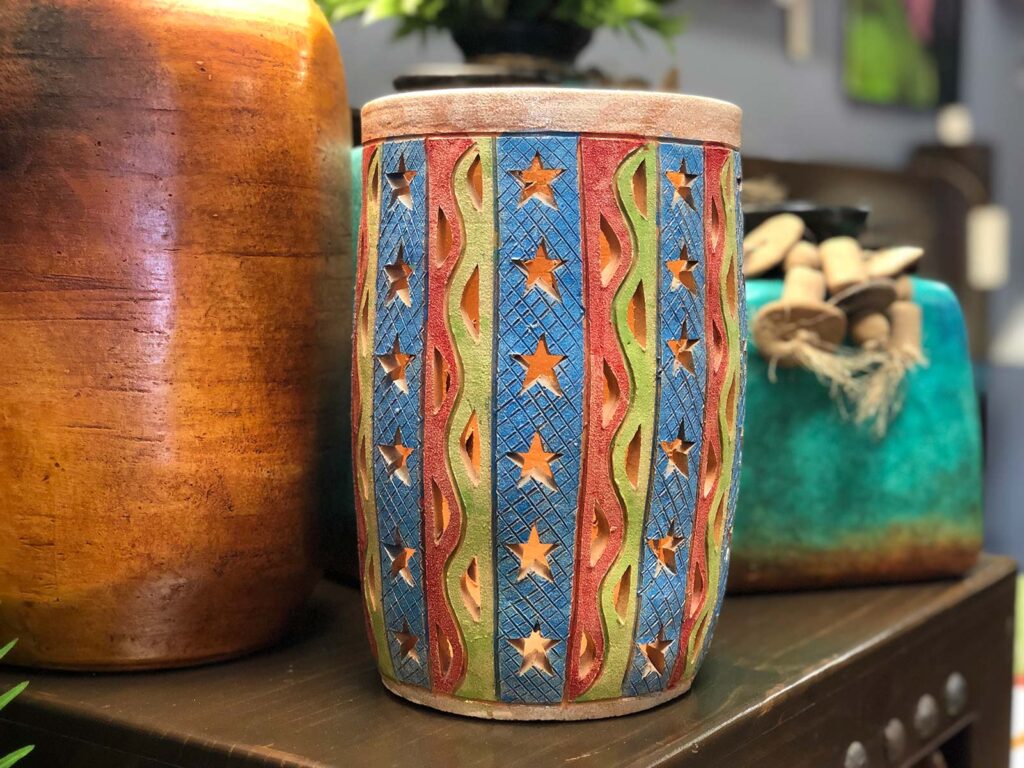 BZT45 Oaxacan Star Vase Multicolor vase with hand carved details
