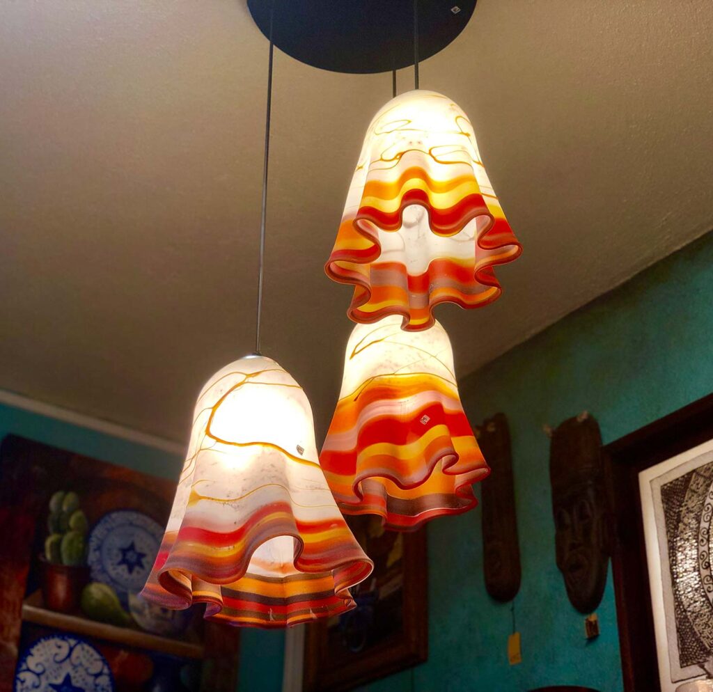 Candil Pulpo Soplado Blown glass, multicolor chandelier in Cabo San Lucas