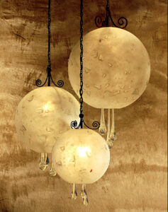 Carlos de Anda spheres chandelier with glass droplets in Cabo San Lucas, Mexico