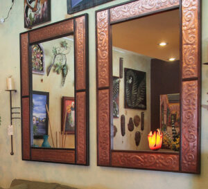 Rectangular mirrors with copper details