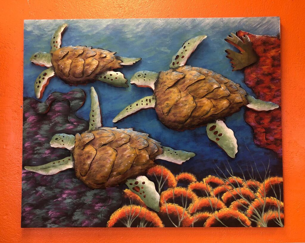 Cuadro Tortugas Metal wall art of turtles in the ocean