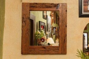 Rectangular mirror with reclaimed wooden frame