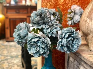 Blue faux flowers for interior decoration