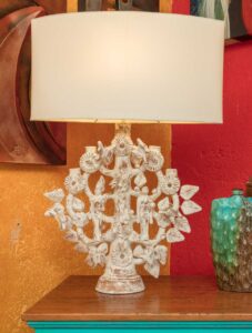 Tree-design white table lamp for sale at furniture store in Cabo San Lucas, Mexico