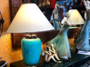 Blue ceramic table lamp, made in Mexico