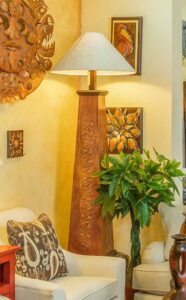 Pyramid hammered copper floor lamp with shade in Cabo San Lucas