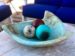 Blue ceramic plate for coffee table decoration