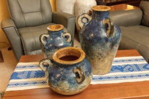 Blue decorative pottery with handles for living room