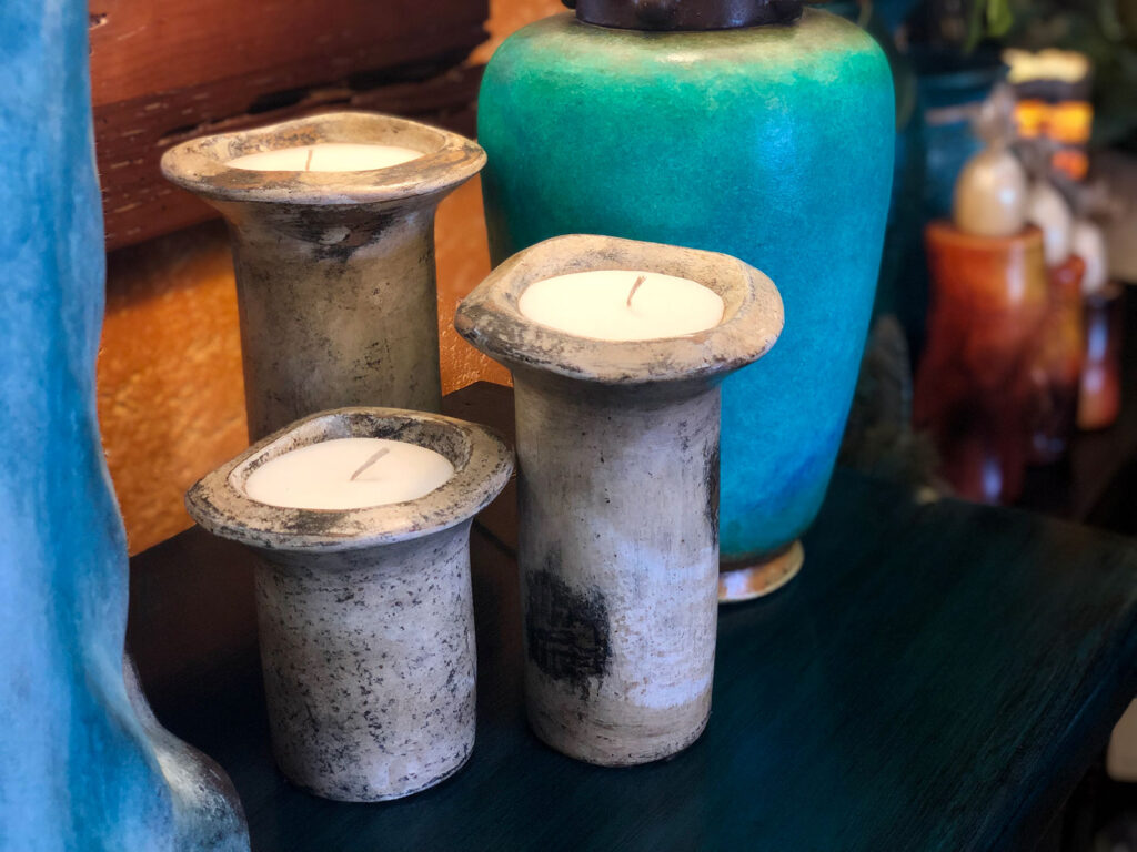 Ceramic candle holders at furniture store in Cabo San Lucas