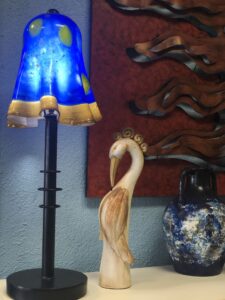 Blue blown glass table lamp in Cabo San Lucas, Mexico