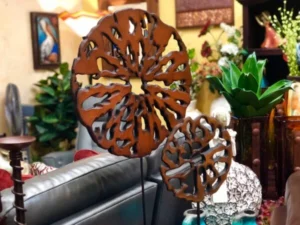 Wooden decorative disks at furniture store in Cabo San Lucas