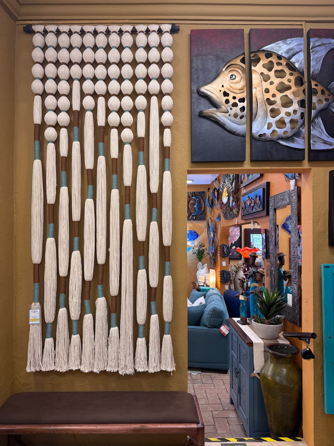 Wall Hanging from Oaxaca with Brown and Teal Accents