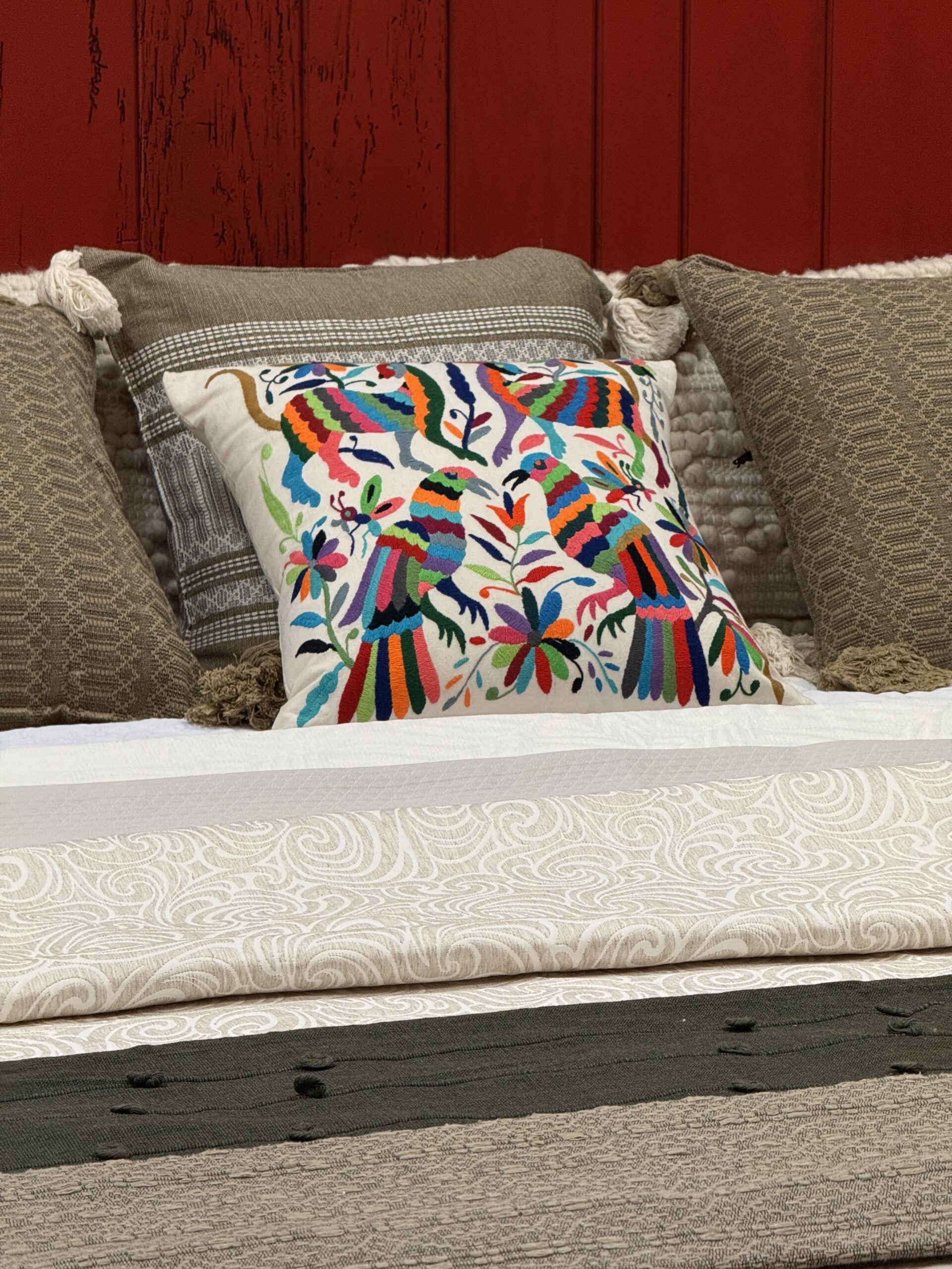 with Handwoven Mexican Pillows and Runners
